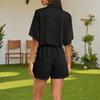 Women's Fashion V-neck Jumpsuit Plaid Casual Short Sleeve Top Jumpsuit