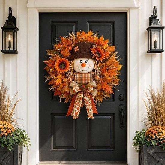 Halloween outdoor door decorations, straw doll garlands, Thanksgiving porch decorations, festive atmosphere decorations