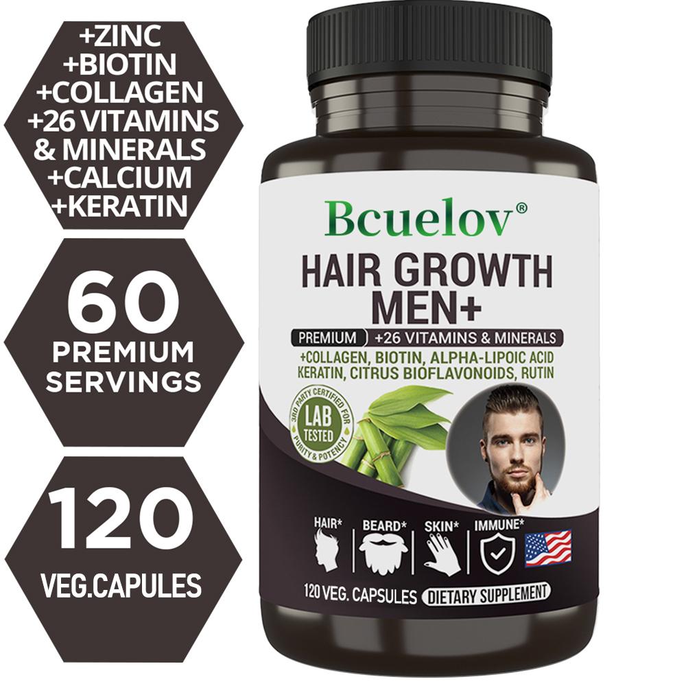 Bcuelov Haarwachstum Männer+ Nahrungsergänzungsmittel, 120 pflanzliche Kapseln, 26 Vitamine & Mineralstoffe