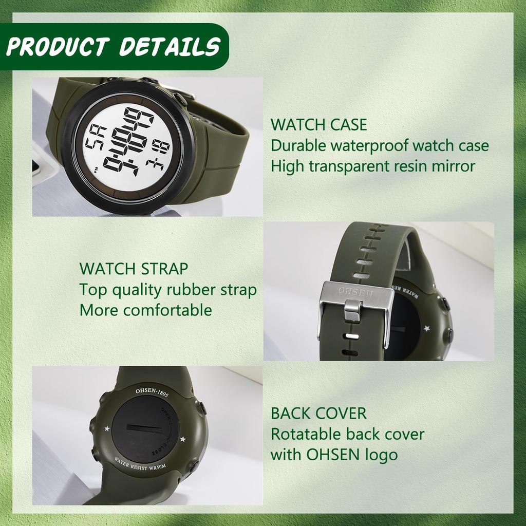 Electronic Quartz Digital Silicone Sports Watch with LED 3ATM Water Elastic Stylish Casual Fashion Accessory Perfect Gift for or Your Boyfriend Men's
