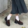 Rindslederversion~ Britischer Stil runde Spitze Einzelne Schuhe dicker Absatz dicke Sohle Loafer kleine Lederschuhe Damen faul ein Pedal Doudou Schuhe Damen