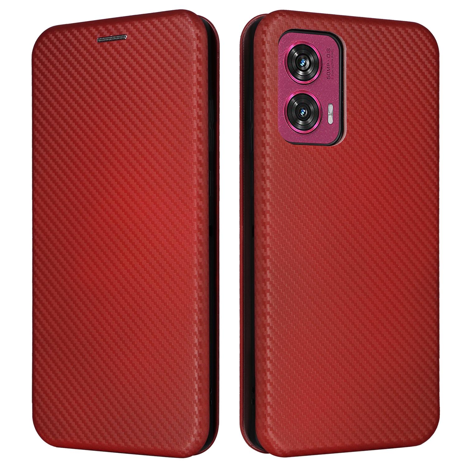 

For Motorola Edge 50 Fusion 5G Case Card Slots Cell Phone Leather Cover with Carbon Fiber Texture Brown