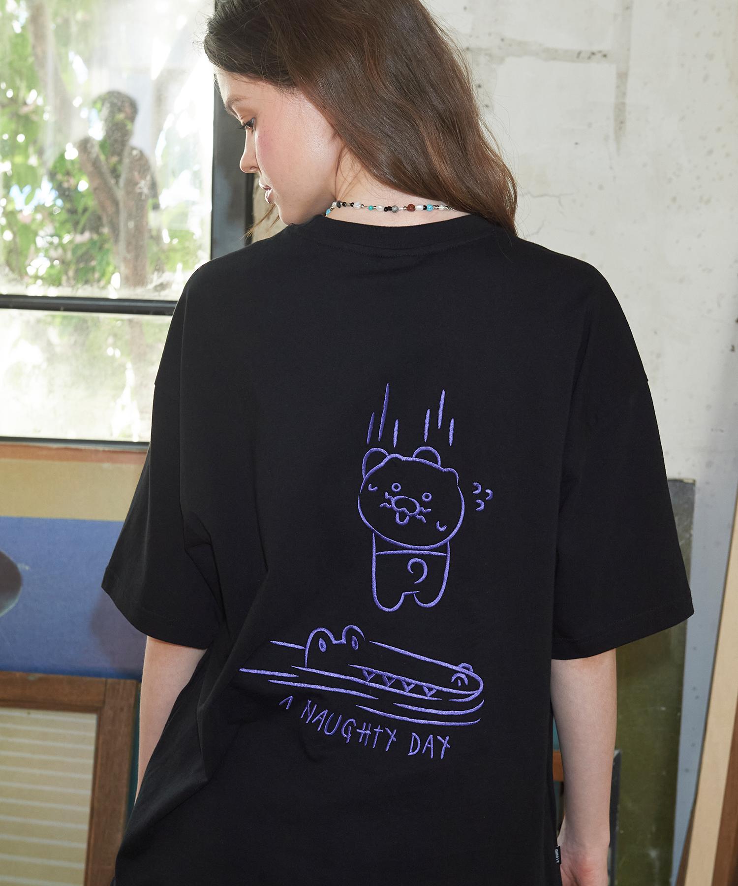 Compagno [Cpgn X Kakao Friends] Noti Day Embroidered Short Sleeve T-Shirt Black Black/L