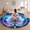 Lotus Geometric Mandala Round Rug, Luxury Floral Pattern Non-Slip Washable Circle Carpet for Bedroom & Living Room Decor