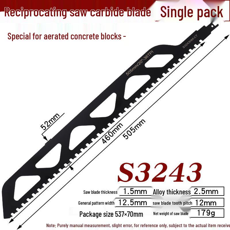 Tungsten Carbide Reciprocating Saw Blade for Brick, Aerated, Porous Concrete, and Fiber Cement Cutting