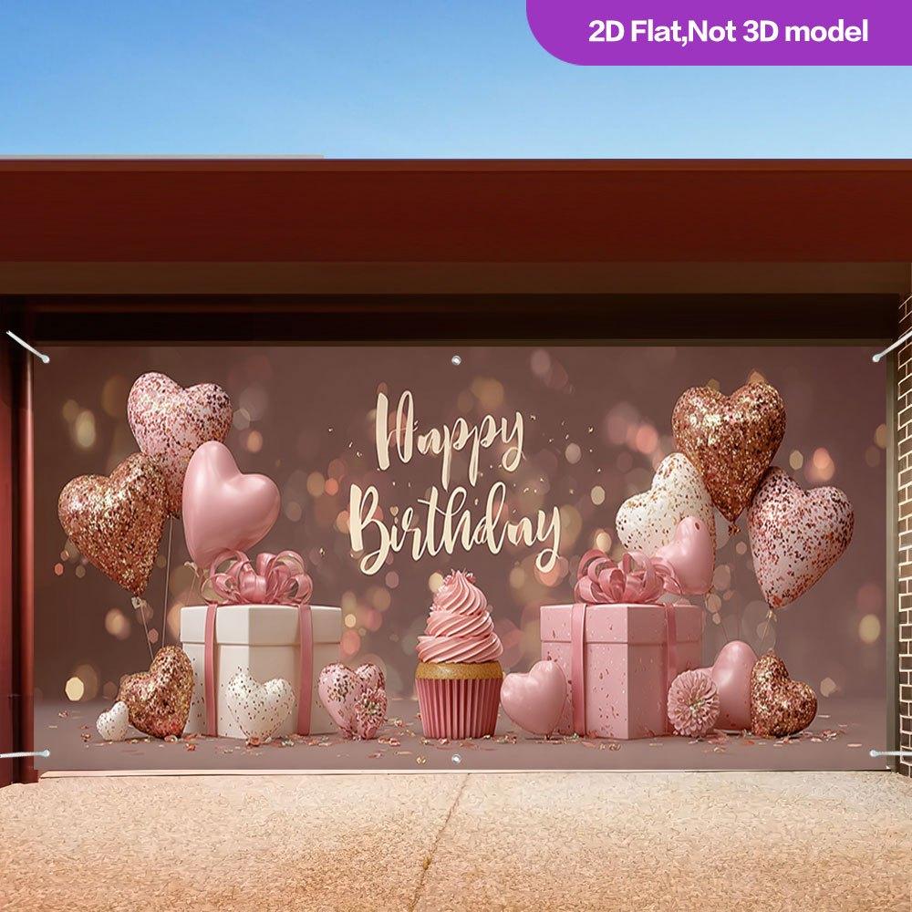 Lovely Birthday Gifts Balloons Banner, Polyester Backyard Party Backdrop