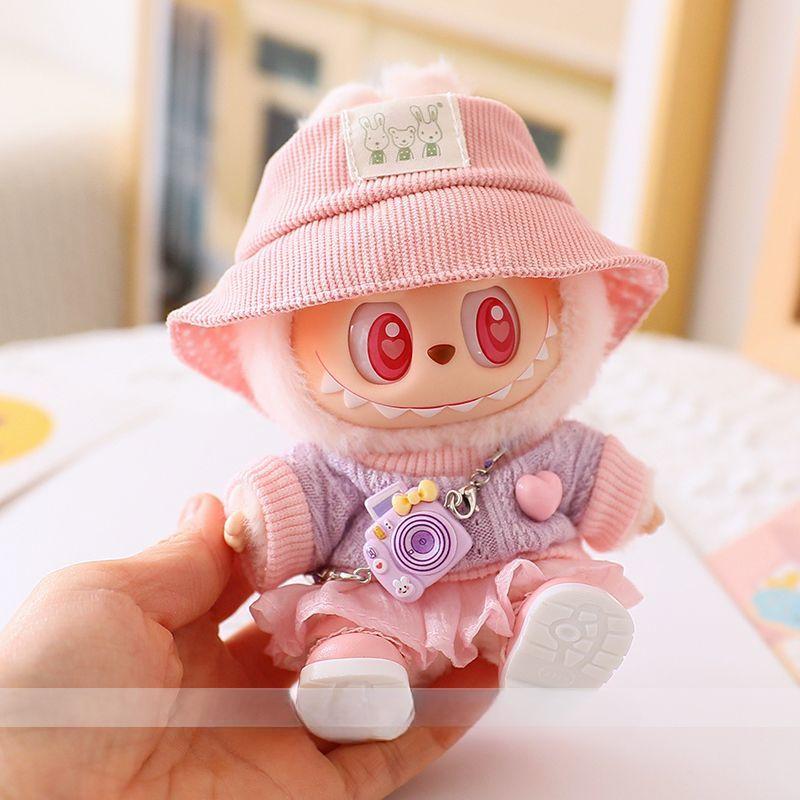Labubu Heartbeat Macaron Vinyl Mask Blind Box First and Second Generation Doll Sitting Party Sweater Dress Hat