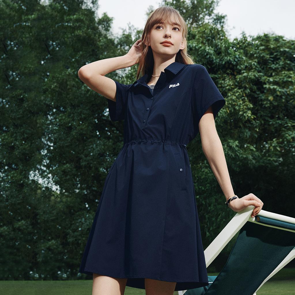 FILA Heritage Utility Skirt Simple Classic Retro Casual Fashion Versatile Comfortable Woven Short Sleeve Dress Women dresses F51W628301FNV