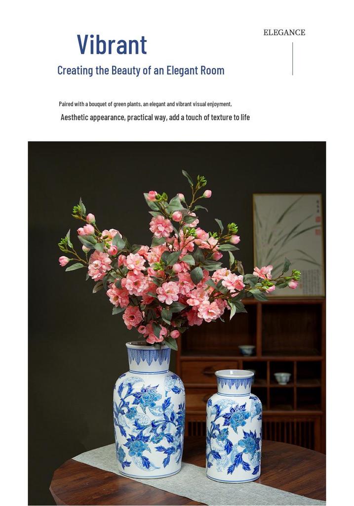 Blue & White Hand-Painted Porcelain Vase: Elegant Ceramic Ornament for Living Room or Entryway.