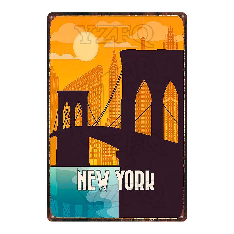 [ YZFQ ] New York City Reiseplakette Metall Vintage Blechschild Reisesouvenir Wand Bar Zuhause Restaurant Dekor 30X20CM DU-3558A
