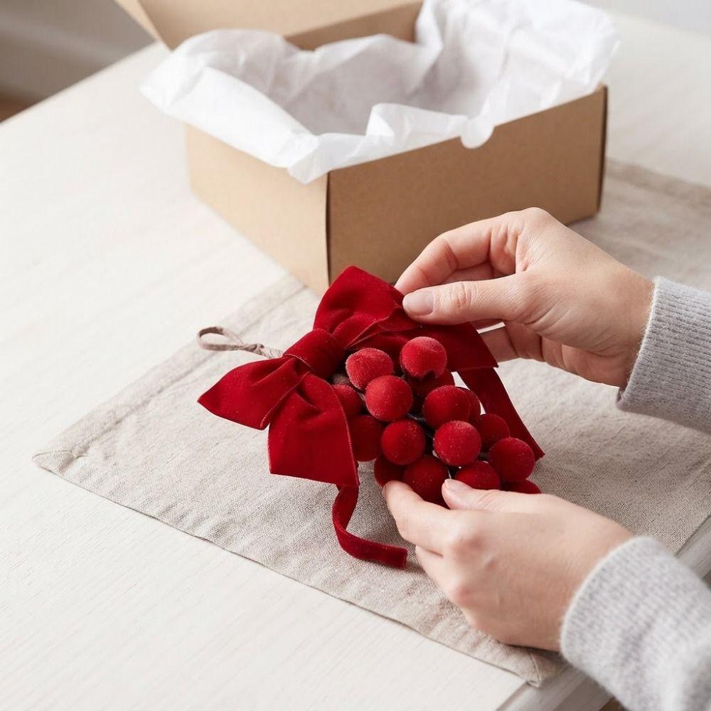Red Fabric Velvet Bow Christmas Ornament Christmas Grape Hanging Decorations Fireplace Decor