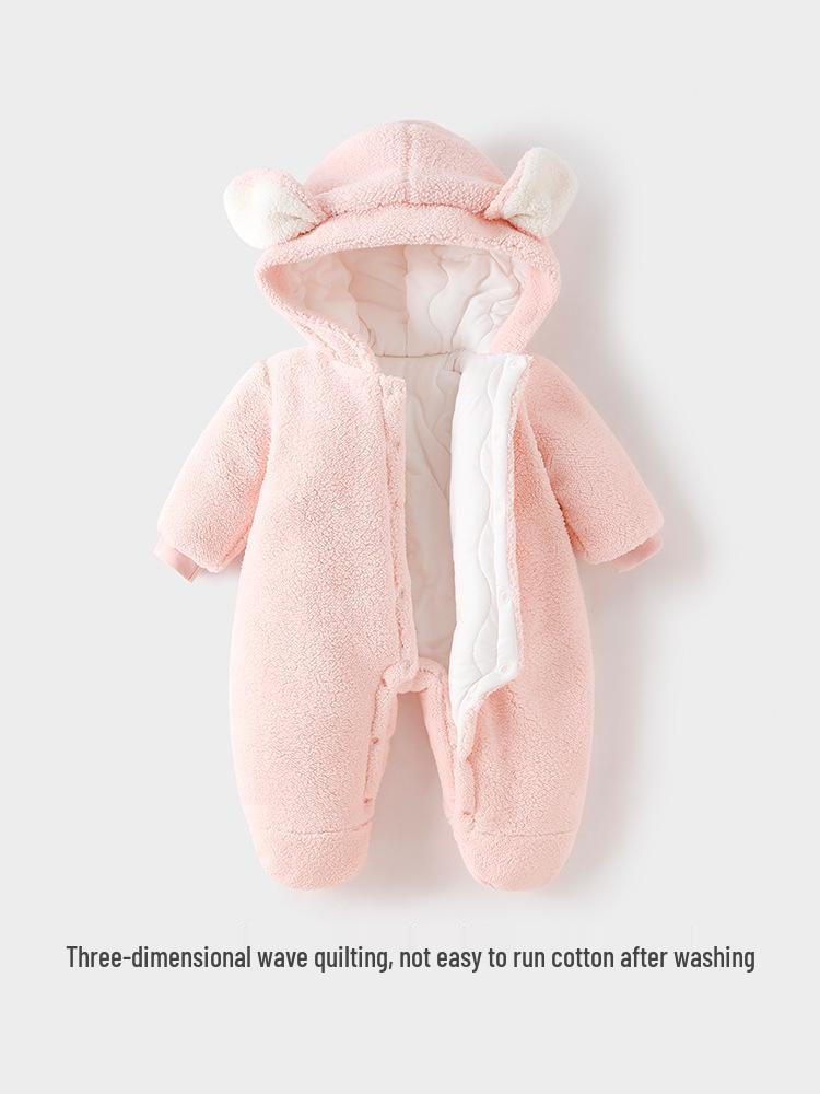 Infant Winter Jumpsuit: Thickened Cotton with Velvet, Quilted Warm Newborn Outfit for Autumn and Winter