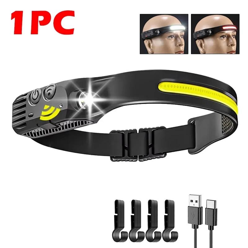 COB LED-hoofdlamp Inductiehoofdlamp Ingebouwde batterij USB-oplaadbare hoofdzaklamp Buiten kamperen Vissen Sensorhoofdlamp