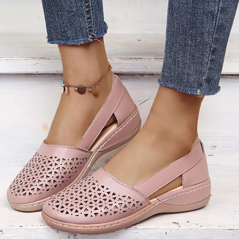 New style women's hollowed-out solid color casual everyday sandals with wedge heel, plus size.