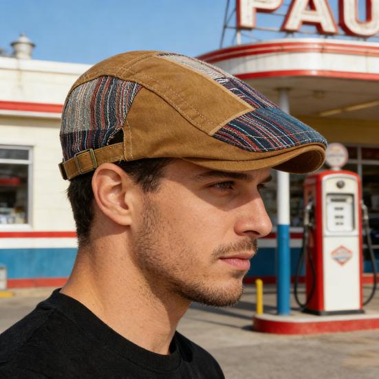 Newsboy Cap Retro Style Adjustable Fit Beret Hat Splicing Design Soft Breathable Sun Protection Hat Daily Wear