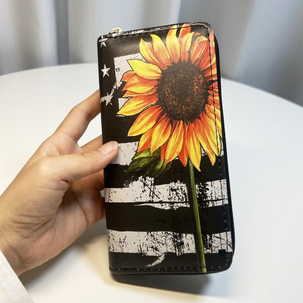Sunflower Long Zipper Wallet Flower Chrysanthemum Digital Clutch Bag