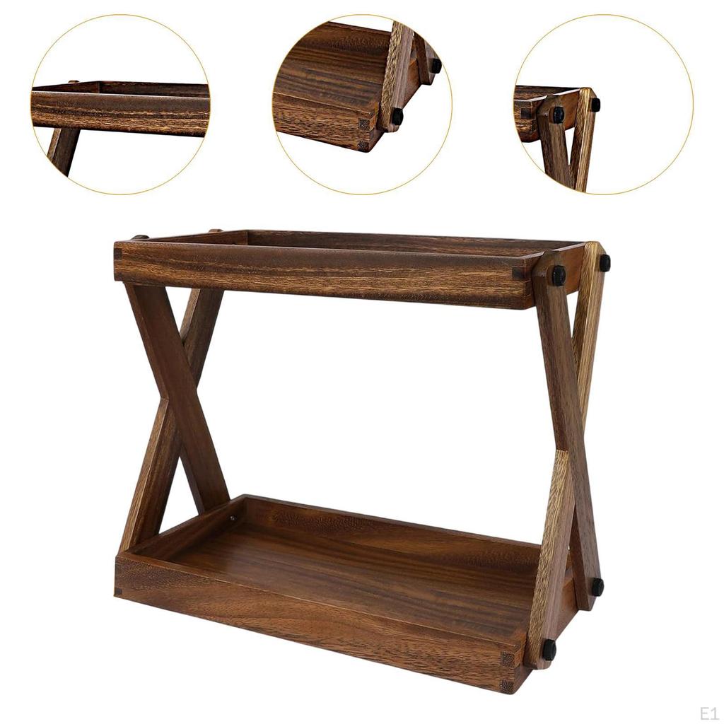 Holz Arbeitsplattenregal Organizer Kaffeestation Rack, Retro 2-stufige Gewürzaufbewahrung für