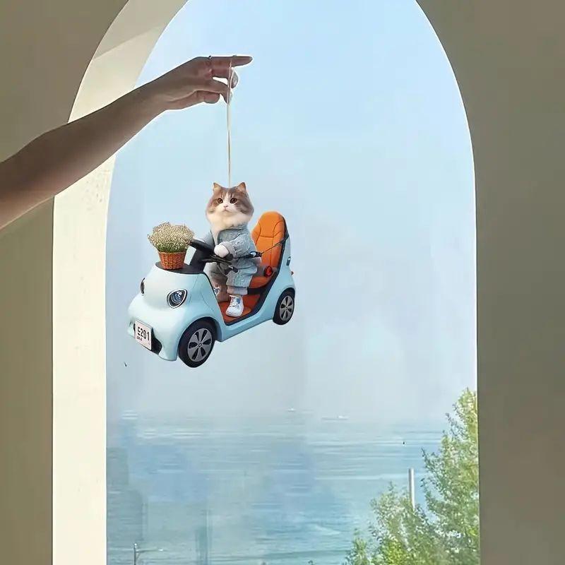 Cute Acrylic Cat Car Hanging Decoration Adorable Cartoon Style For Interior Decor