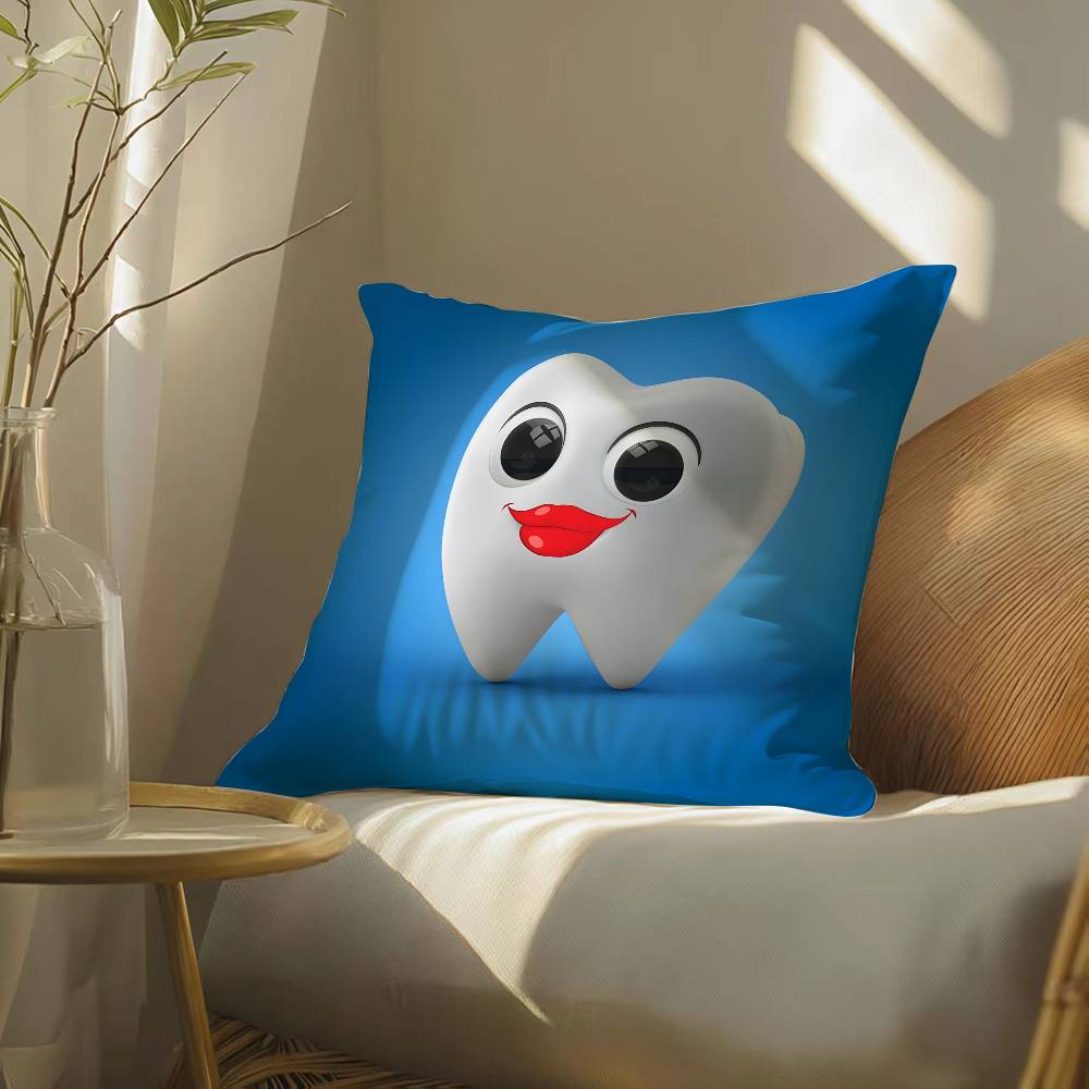 

Cartoon Funny Teeth Anime Pillow Case Silky elegant Comfort Sofa Bed Invisible zipper Beach pillowcase 12x12Inch