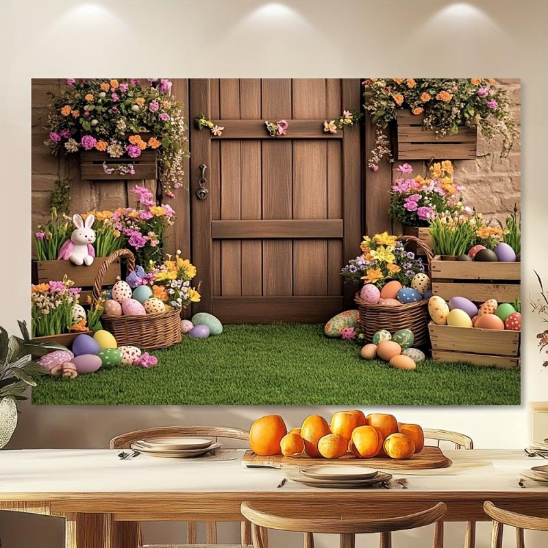 VIIKAMA Spring Easter Photography Background Polyester Fiber Festival Decoration Durable Wall Background Banner