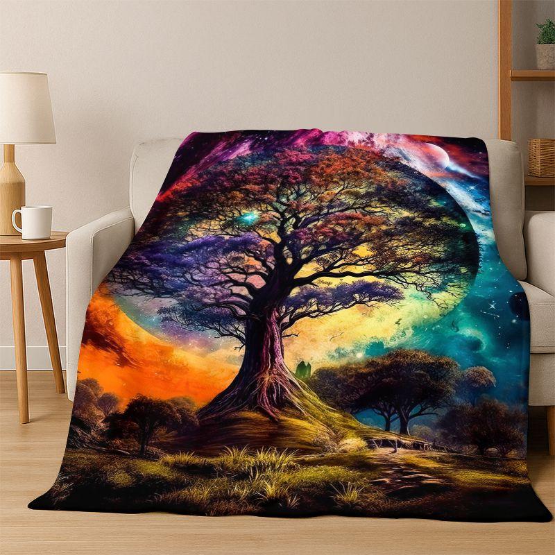 Tree of Life Nordic Mythology Yggdrasil Nature cartoon Flannel Blanket Soft Throw Blanket for Bedroom Living Room Bed Travel kid