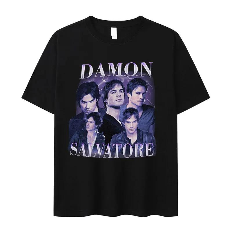 

Retro Damon Salvatore IanSomerhalder TV Drama Pattern Tshirt for WomenGothic Fashion Summer Tshirt for Women s Street Wear 4XL