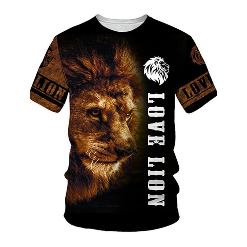 2026 New Men's Gender-Neutral T-Shirt 3D Printed Lion Round Neck Casual Short Sleeve Top Street Wea Men'st-Shirtoversizedt-Shirt