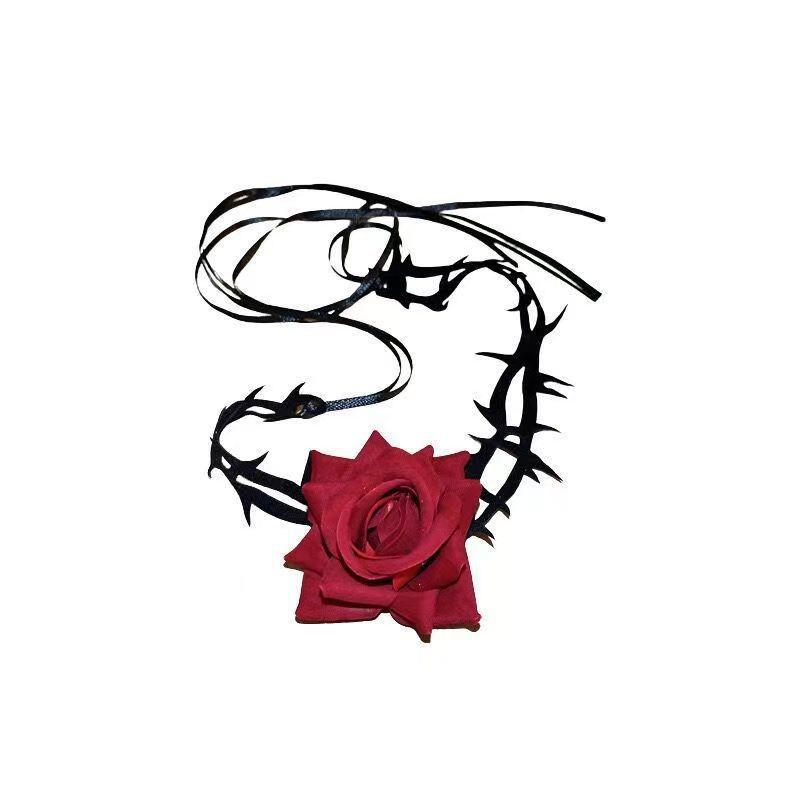 Black Rose Lace-Up Choker Necklace and Clavicle Chain - Elegant Spring/Summer Accessory.