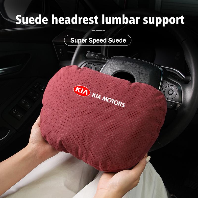 BBEI1 Car Styling Soft Suede Headrest Neck Support Seat Breathable Waist Pad Pillow Mat For KIA Sorento Stinger Soul Spectra Niro