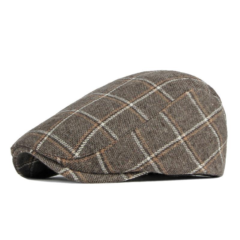 Autumn Winter Thickened Beret Men British Plaid Retro Cap Wool Flat Cap Painters Hats Driver Ivy Hat