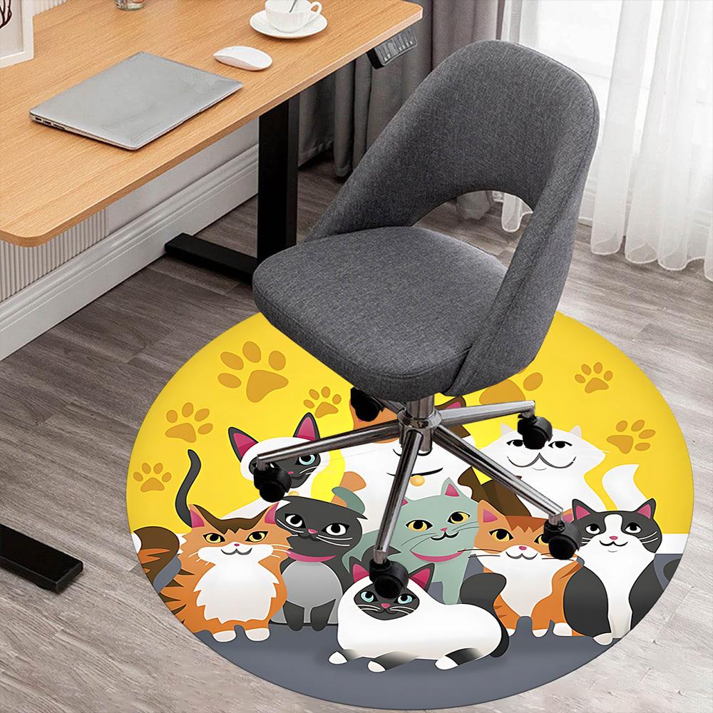 1pc Cat Paw Round Chair Mat Area Rug - Non-Slip, Floor Mat for Office, Bedroom, and Indoor Decor C1125145