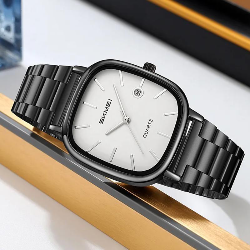 Luxury Mens Quartz Calendar Watches Stainless Steel Strap Waterproof Analog Display Fashion Casual Wristwatch
