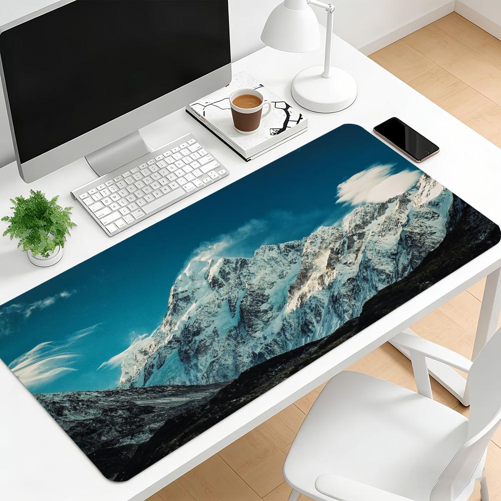 Nature Snow Mountain Landscape Large Extended Gaming Mousepad Non Slip Desk Surface Scenic Print For Gaming And Office Workspace