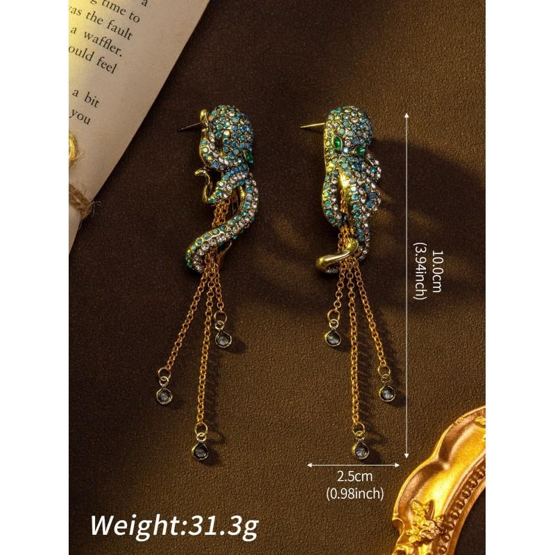 Vintage Palace Style Octopus Inlaid With Full Long Tassel Earrings Jewelry Cross-border
