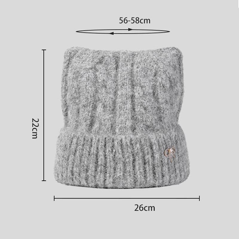 Cartoon Cat Ears Thick Knitted Hat Women's Bow Wool Hat Warm Hat