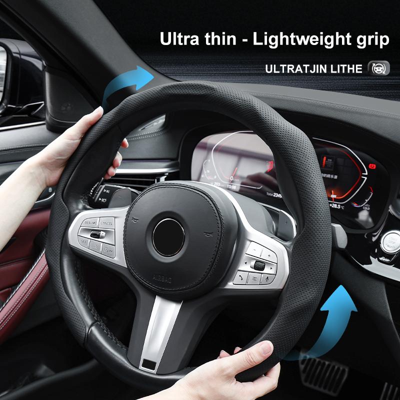 Ultra Thin Car Steering Wheel Cover All Season Universal Anti Slip Sweat Absorbent Ventilate Nappa Auto Interior Accessories