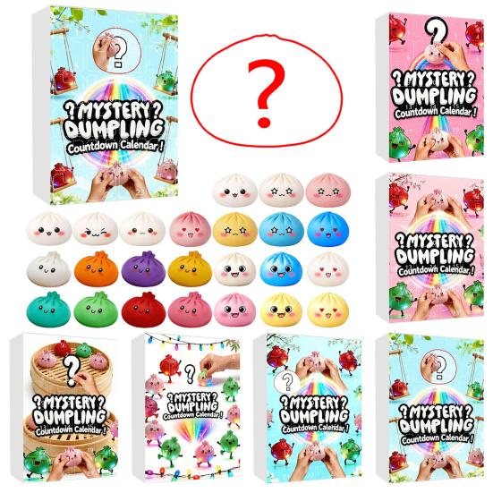 Dumpling Squeeze Toy Countdown Calendar Cartoon Steamed Bun Stress Relief Fidget Toy 24 Days Countdown Box Party Favors
