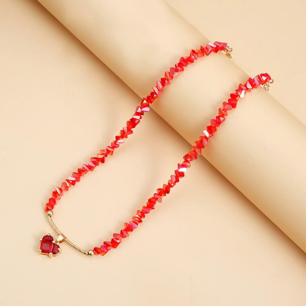 Handcrafted Glass Bead Love Crystal Pendant Necklace Elegant Design Clavicle Chain For Daily Wear And Special Occasions