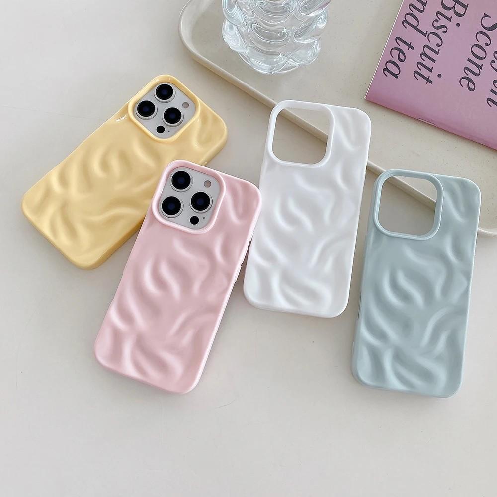Lovely 3D Irregular Wrinkle Meteorite Phone Cases For iPhone 17 16 15 14 Plus 13 12 11 Air Pro Max Shockproof Glossy Soft