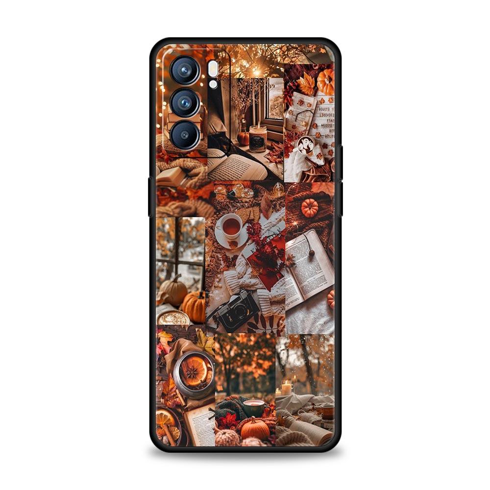 Pumpkin Autumn Leaves Coffee Phone Case For Oppo Reno 13 12 11 10 7 F Find X5 X6 A98 A80 A79 A78 A57 A54 A31 A17 Pro 5G Soft TPU