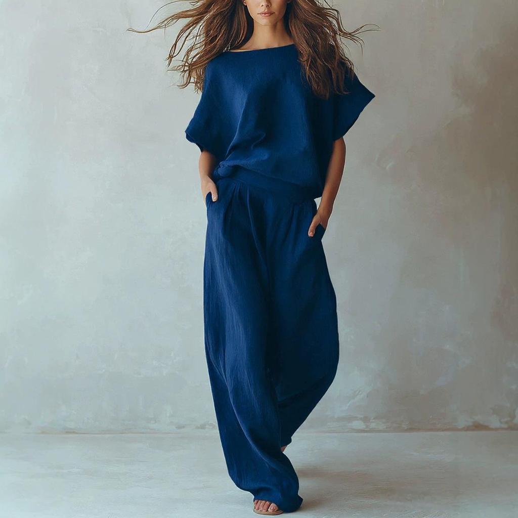 Women's 2026 Summer European & American Casual Linen Suit - Loose Drape Two-Piece Set