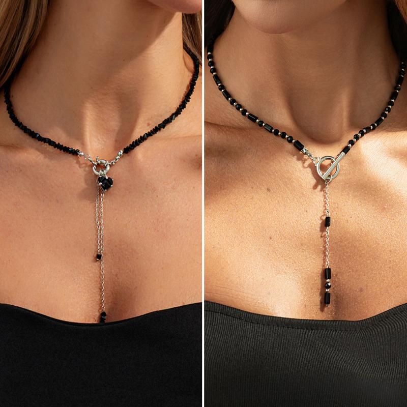 Exquisite Elegant Crystal Beaded Pendant Chokers Long Chain Tassel Necklace Women Trendy Creative OT Buckle Chain Jewelry Gift