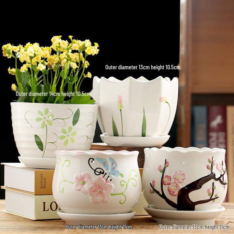 Simple Creative Ceramic Hanging Flower Pot with Tray - Large/Extra Large for Succulents and Green Pothos