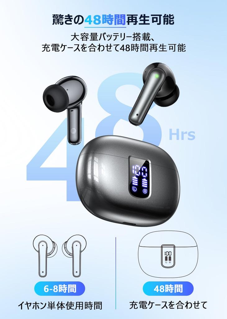 Foxotin Bluetooth Wireless Earbuds for Professional LED Fast Comfortable Up To 48 Hours of Deep Automatic Pairing [New 2025, Model] Display, Type-C
