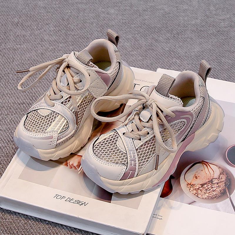 Students Tennis Shoes Mesh Breathable Kids Running Shoes Non-slip Thick Soft Sole 2025 New Children Basketball Shoes Trendy