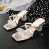 Mode 2025 Nouvelle Mode Cristal PVC Transparent Femme Pantoufles Style Étrange Talons Hauts Bout Carré Escarpins Femme Chaussures à Enfiler