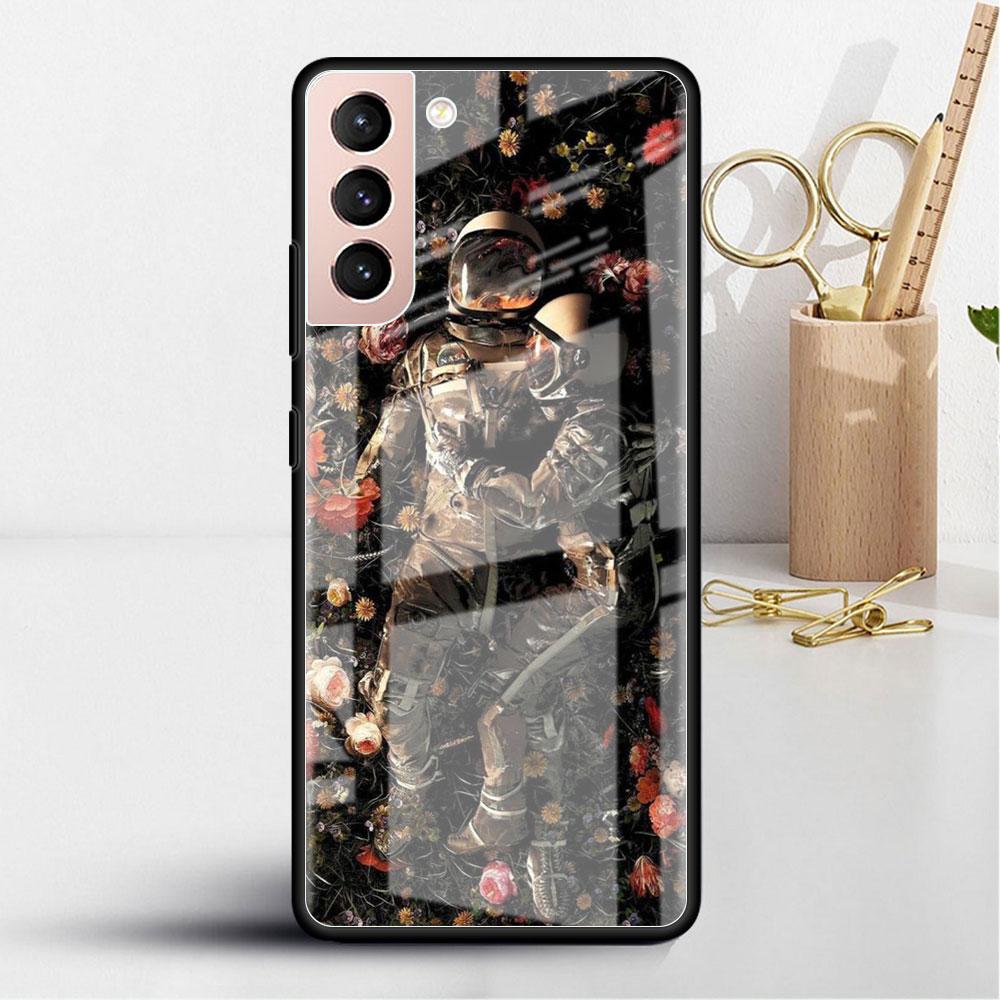 Astronaut Cosmic Planet Glass Case For Samsung Galaxy S22 S20 FE S21 Plus Phone Cover S10 5G S9 Note 20 Ultra 10 Lite Shell