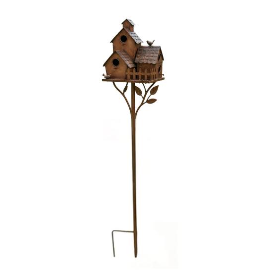 Outdoor Bird Feeder Metal House Garden Stakes, Decor, Weatherproof Iron Perch Art Decor for Lawn Yard Flower Bed