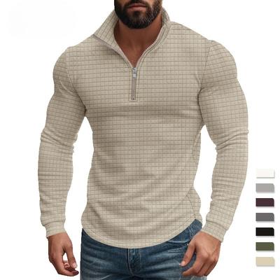 Herren Frühling/Herbst Sweatshirt mit kleinem Karomuster, Stehkragen, halbem Reißverschluss, langen Ärmeln, Jacquardmuster, trendiges und vielseitiges Herrenoberteil