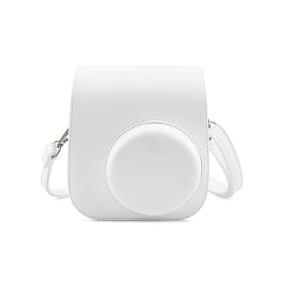 HIYQIN Instax Mini 12/11/9/8+/8 Case, Cute Camera Bag with Shoulder Strap and Back Pocket, PU Leather Cover, Solid White